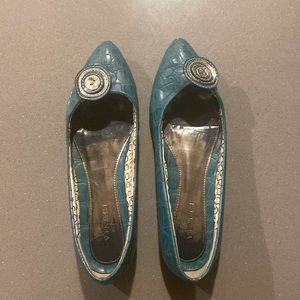 Teal Faux Alligator Flats with Toe Embellishment